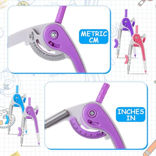 Chengu 48 Pcs Math Geometry Compass Bulk with Pencils 6 Inch, Bright Color - color: Bright Color