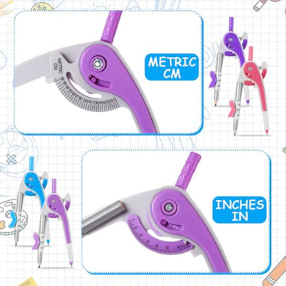Chengu 24 Pcs Math Geometry Compass Bulk with Pencils 6 Inch, Bright Color - color: Bright Color