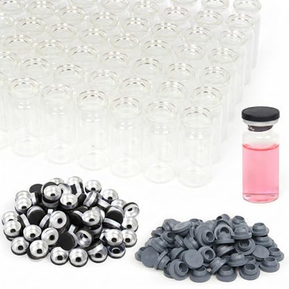 100 Pack 10ml Clear Glass Vials with Black Caps, 2.5 Dram Headspace Vials - color: Clear Vial Black Cap, size: 10ml