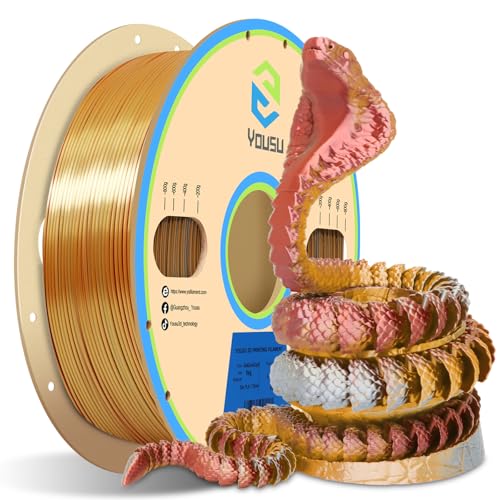 YOUSU PLA Filament1.75mm, Triple Color Coextrusion Silk 3D Printer Filament 1.75mm for 3D Printer & 3D Pen, Multicolor PLA Rainbow Filament, 1kg(2.2lbs) Silk PLA Gold Silver Copper. - color: 1-gold/Silver/Copper