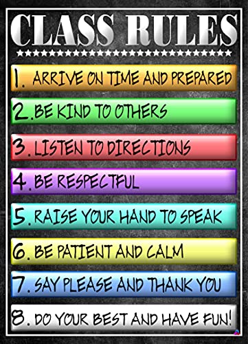 Class Rules Poster Laminated Size 14x19.5 in. Back To School Classroom Decorations Educational Posters Teacher Supplies for Preschool Kindergarten Elementary Virtual Learning Homeschool (14x20)