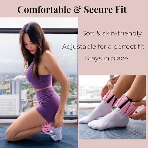 Wrist & Ankle Weights for Women – 2 lb Total, 1 lb Each | Weighted Bangles - color: Pink