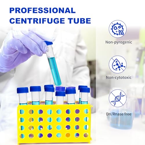 10mL Centrifuge Tubes,200PCS Round Tubes Sterile,Leak-Proof Screw Caps(Blue), Plastic Container with Graduated and Write Marks, Non-pyrogenic, DNase/RNase Free, Human DNA-Free (Bag Pack) - size: 10ml-Round
