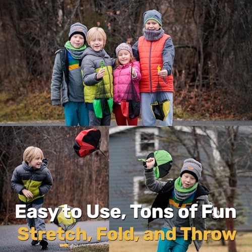 NUTTY TOYS Parachute Toys for Kids - Tangle Free Outdoor Flying Parachute Men, Top Indoor & Outside, 3 4 5 6 7 8 9 10 11 12 Year Old, Best Christmas Stocking Stuffers Idea 2026 Unique Boy & Girl Gifts - color: Red, Green & Yellow