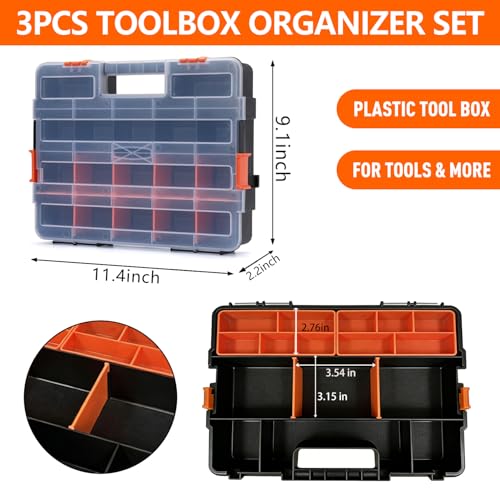 3-Pack Parts Tool Box Organizers,21-Compartments Organizer Box with Removable Dividers for Hardware, Screws, Bolts, Nails, Beads, Jewelry and Fishing Accessories,Stackable (3 pcs) - color: 3 pcs