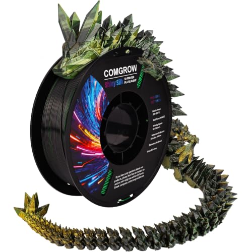 Comgrow Tri-Colors Silk PLA 3D Printer Filament, Rainbow PLA Filament 1.75mm, Dimensional Accuracy +/- 0.02 mm, 1KG Spool, Coextrusion 3D Filament with Shiny Silk Golden-Green-Black - color: Golden & Green & Black