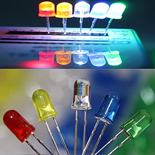 Adeept Clear LED Diodes, 3mm 5mm 2 Pin Round Assorted 5 Colors Kit, 300 Pcs - style: 300pcs-5mm and 3mm LED