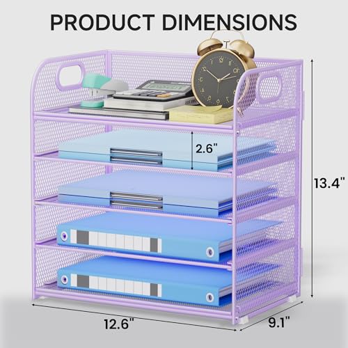 5-Tier Stackable Paper Organizer with Handle, Purple - color: Purple, size: 12.6" x 9.1" x 13.4"