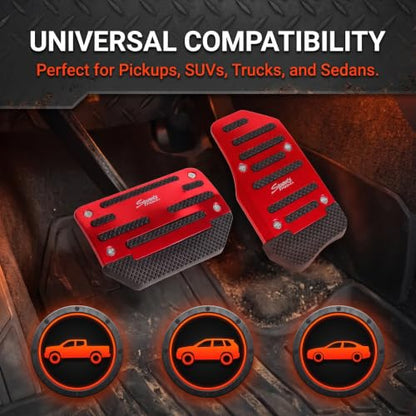 2 PCS Car Pedal Covers, Aluminum Alloy Non-slip Brake Throttle Pedal Covers Kit, Anti-rust Stripes Automatic Treadle Protector with "Sports", Universal for Most Cars, Trucks, Vans (Red) - color: Red