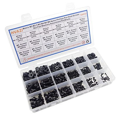 Metric M2-M6 Black Nylon Phillips Pan Head Screws, Nuts & Washers Kit - color: Black-M2M2.5M3M4M5M6