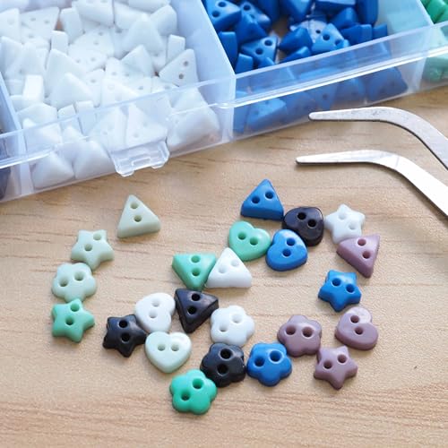 1200pcs Tiny Resin Buttons 7/32" （6mm 2 Hole Mini Resin Round Button for MiniClothing Sewing Accessories DIY Hand Sewing （4 Styles Mixed）