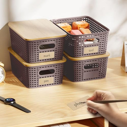 Viphope Stackable Storage Bins with Bamboo Lids set of 6,10x7.1x4.1in - color: Brown