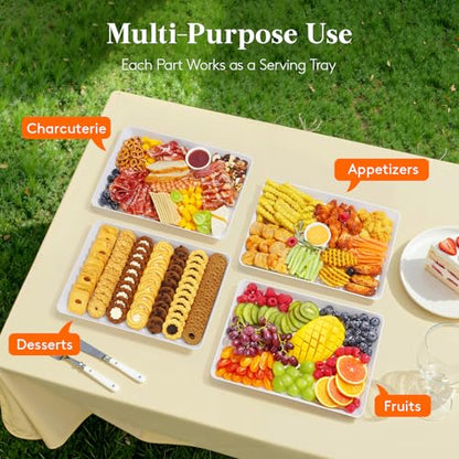 Lifewit 4 Pcs Serving Tray for Party, Reusable Plastic Food Serving Platter - size: Standard (14" x 10")