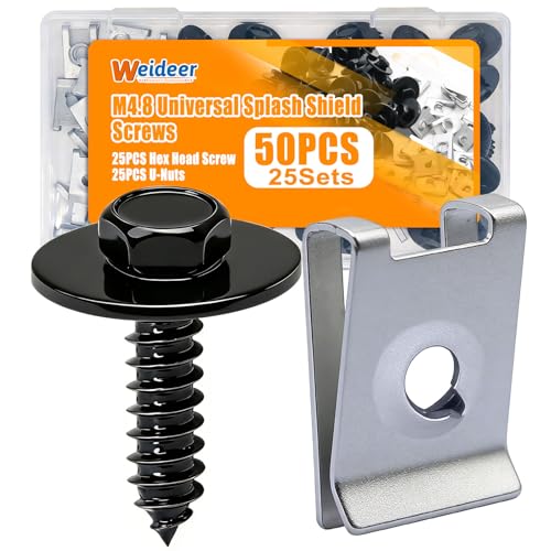 weideer 50PCS M4.8 Universal Fender Liner Screw U Nut Kit,Engine Splash Shield Hex Head Screw U Clips,Automotive Body Screws Clips (25sets) K-200-25PCS - color: SV-M4.8