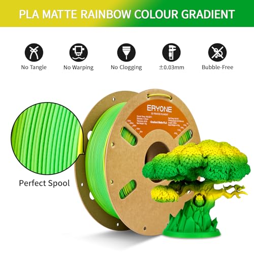 ERYONE Matte Gradient Rainbow 3D Printer PLA Filament 1.75 +/- 0.03mm, Matte Multicolor Filament PLA 1KG(2.2LBS) Spool, Shire (Yellow Green) - color: Matte Gradient Shire, size: 1KG