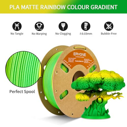 ERYONE Matte Gradient Rainbow 3D Printer PLA Filament 1.75 +/- 0.03mm, Matte Multicolor Filament PLA 1KG(2.2LBS) Spool, Shire (Yellow Green) - color: Matte Gradient Shire, size: 1KG
