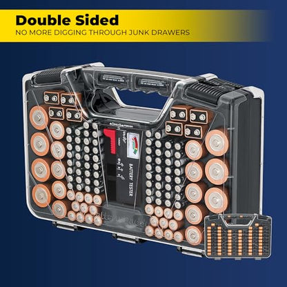 Battery Daddy Ontel Organizer Storage Case & Tester, Holds 180, Charcoal - color: Charcoal