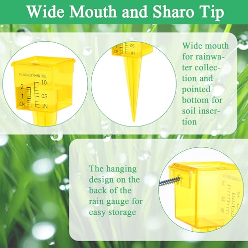 10 Pcs Rain Gauges, 1.57" Sprinkler Rain Gauge for Lawn with Wide Mouth, Transparent Outdoor Water Measuring Tool for Accurate (Yellow)
