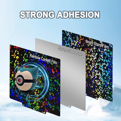 PEF+PEY Holographic Build Plate for Adventurer AD5X/5M/5M Pro, Rainbow Confetti +Galaxy Spring Steel Flexible Platform for Neptune 3 Pro/4, Kobra, Ender 3/3 Pro/3S1/3 v2, CR 20/CR 20 Pro - size: 235x235mm