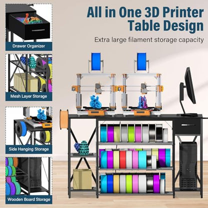 3D Printer Stand with Filament Storage, 4-Tier Heavy Duty Printer Table - color: Black