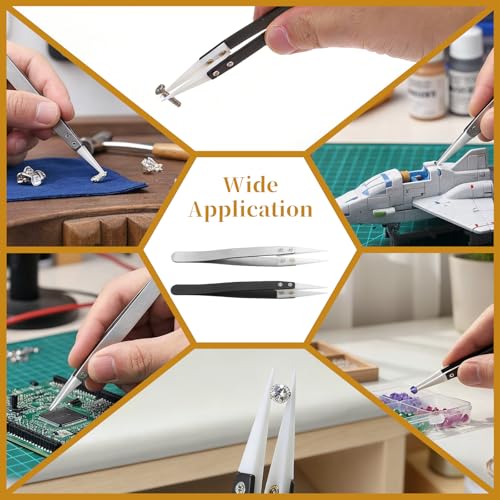 2 Pcs Ceramic Tweezers, Non-Conductive Fine Point Tweezers