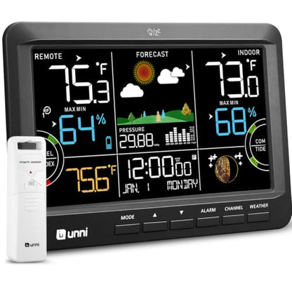 Weather Station Indoor Outdoor Thermometer Wireless Atomic Clock Black - color: Black