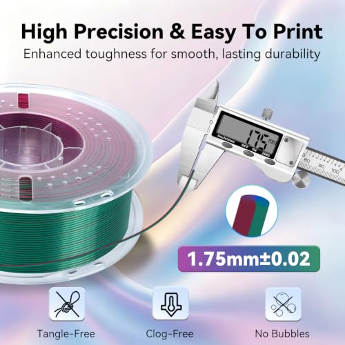 Kingroon Silk PLA Tri Color Filament 1.75mm, Multicolor 3D Printer Filament, Dimensional Accuracy ±0.02mm, 1kg Spool (2.2lbs), for Most FDM 3D Printers, Red Green Blue - color: 1kg Red Green Blue