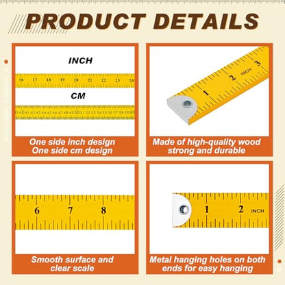Hoteam 10 Pcs Wooden Yardstick 36 in Meter Ruler with Hang Hole, Yellow - color: Yellow