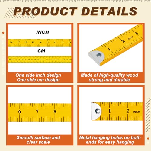 Hoteam 10 Pcs Wooden Yardstick 36 in Meter Ruler with Hang Hole, Yellow - color: Yellow