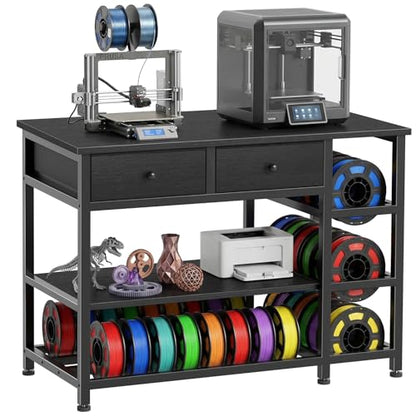 3D Printer Stand with Filament Storage - Heavy Duty 3-Tier 3 D Printer Table Shelf with 2 Fabric Drawers, 3 D Printing Desk for Tools and Supplies（Black）