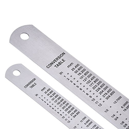 Eboot Stainless 2 Pack Steel Ruler 6 Inch and 12 Inch Metal Rule Kit with Conversion Table - color: Silver, style: 12 Inch, 6 Inch Style