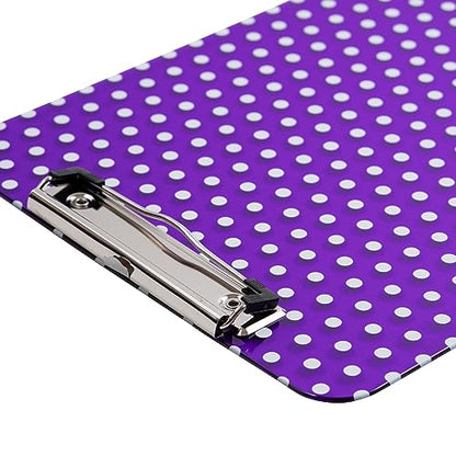 JAM PAPER Plastic Clipboards with Low Profile Metal Clip - Letter Size (9 x 12.5) - Purple Polka Dot - Clip Board Sold Individually - color: Purple Polka Dot, size: Single Clipboards
