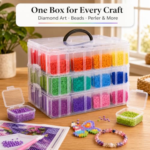 3-Tier Stackable Bead Organizer, 84 Grids Craft Storage Box - color: 3-Tire Bead Organizer