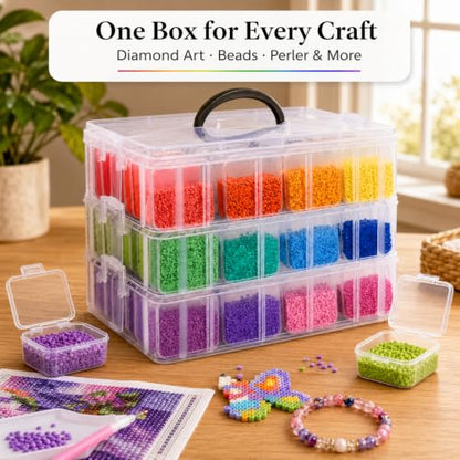 3-Tier Stackable Bead Organizer, 84 Grids Craft Storage Box - color: 3-Tire Bead Organizer