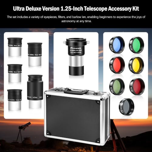 Astromania Telescope Eyepiece Set, 14 Piece Telescope Accessory Kit 1.25" - size: 1.25 Inch