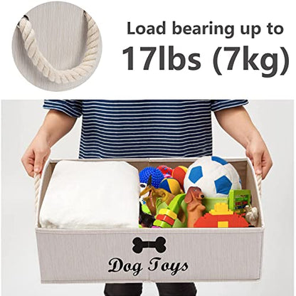 Geyecete Large Dog Toys Storage Bins-Foldable Fabric Trapezoid Organizer Boxes with Weave Rope Handle,Collapsible Basket for Shelves,Dog Apparel(Beige-Dog) - color: Beige