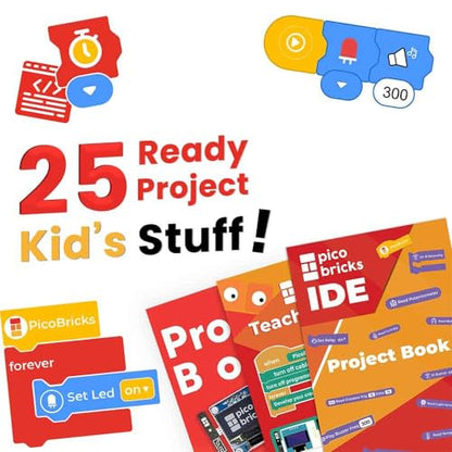 PicoBricks Raspberry Pi Pico W Starter Kit - 26 Pieces DIY Project Kit with 3 Learning Book and 25 Project Videos - size: Zero to Hero Kit