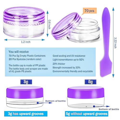 50 Pack Colorful 5g Plastic Jars Round Clear Containers with Lids, 5gram Makeup Containers Jars, 5ml Sample Jar Travel Cosmetic Jar with Spatulas for Sample Cream Lotion Makeup Travel Storage - color: Colored, size: 5g