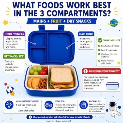 MISS BIG Kids Bento Lunch Box, Blue Astronaut, Microwave Safe, 800ml - color: Blue Astronaut