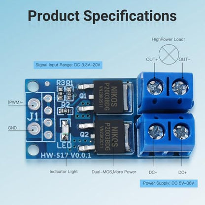 6PCS Dual Channel High-Power MOSFET PWM Driver Module, 0-20KHz Speed & Brightness Controller for Motor/Light, DC 5-36V 400W 15A (Peak 30A) - style: 6PCS