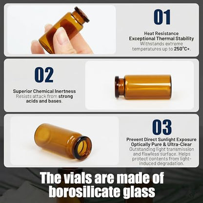 100 Pack 10ml Amber Glass Vials with Caps – 2.5 Dram Lab Headspace Vials - color: Amber Vial Blue Cap, size: 10ml