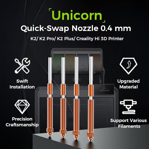 Creality K2 Plus/Hi Combo Nozzles, Original Unicorn K2 Hotend Nozzles, Extruder Replacement Nozzles Kit with Titanium Alloy Copper Alloy Hardened Steel Nozzle for Creality K2 Pro Combo (0.4mm 4PCS) - style: 0.4mm-4PCS