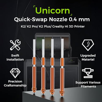 Creality K2 Plus/Hi Combo Nozzles, Original Unicorn K2 Hotend Nozzles, Extruder Replacement Nozzles Kit with Titanium Alloy Copper Alloy Hardened Steel Nozzle for Creality K2 Pro Combo (0.4mm 4PCS) - style: 0.4mm-4PCS