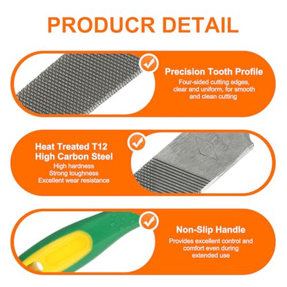 HARFINGTON Flat Coarse Cut File 6" Double Cut Teeth High Carbon Steel Hand Rasp File with Plastic Handle for Metal Wood Deburring Removing - size: 6", style: Coarse