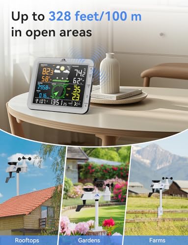 Wireless Weather Station with Outdoor Wireless Sensor, Rain Gauge, Wind Speed/Direction, Moon Phase, Barometer, Indoor and Outdoor Temperature/Humidity, Weather Forecast (No WiFi)