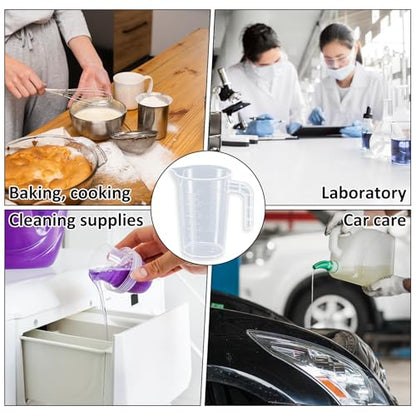 Plastic Measuring Beaker, 4 Pcs Liquid Measuring Cups, 100 ml Unbreakable Graduated Beakers with Handle and Spout, Transparent Clear Precise Markings for Kitchen Baking Lab Restaurant Use