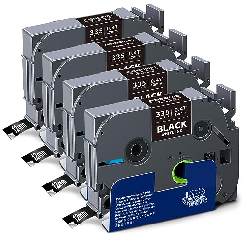 Absonic Tz-335 White on Black Label Tape Compatible for Brother Tze-335 P Touch Label Tape Tze Tz 12mm 0.47 Laminated Black for Ptouch Label Maker PTD220 PTH110 PTD210 PTD600 PTD400 PT1880, 4 Pack - color: White on Black