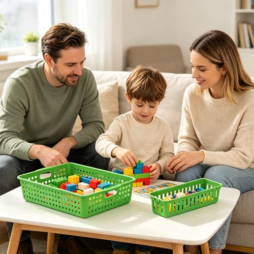 6 Pack Plastic Classroom Storage Bins with 6Pcs Small Baskets, Colorful Turn in Paper Trays for Classroom,Teachers, Students(13.6”×10.6”×3.1”) - color: Rainbow