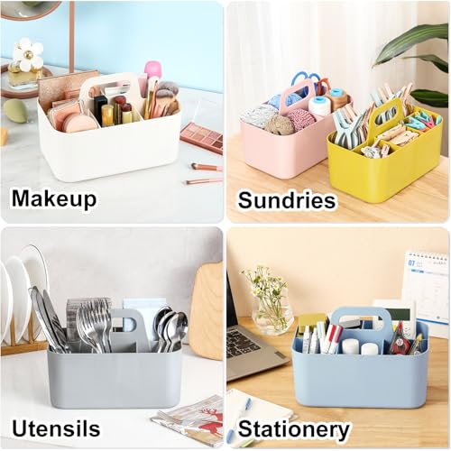 Multiuse Caddy Organizer with Handle, Portable Divided Plastic Tote Bin - Art Craft, Stationary Pen Marker Crayon, Makeup Hair Supplies Storage - Bathroom, Classroom, Dorm, Office, Desk Holder -Yellow - color: Yellow