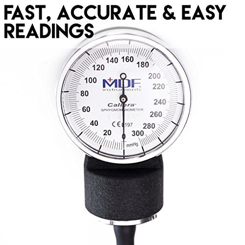 MDF Instruments, Calibra Aneroid Premium Professional Sphygmomanometer, Blood Pressure Monitor with Adult Cuff & Carrying Case, Lifetime Calibration, White Dial, Black Cuff, MDF808M11 (Pack of 24) - color: Black, size: Standard Gauge - Adult Cuff (Pack of